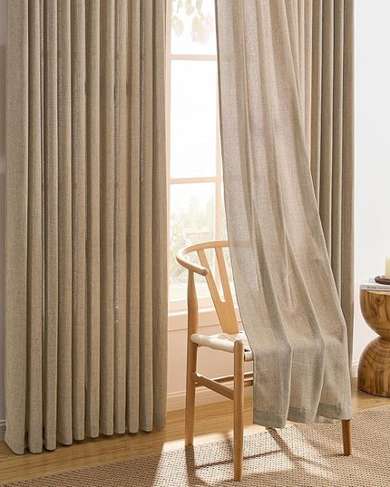Dark Flax Pinch Pleated Linen Curtains 63 Inches Long Semi Sheer Memory Trained Ripple Fold Curtain with Hooks Back Tab Textured Light Filtering Drapes for Bedroom Living Room 42x63 Set of 2
