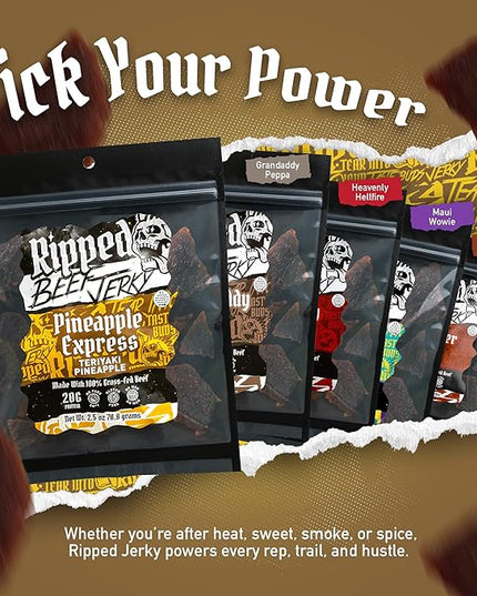 Ripped Beef Jerky - 100% Grass Fed Beef, 20g Protein, Real Ingredients, Gluten Free, No MSG, Made in USA (Pack of 3, Pineapple)