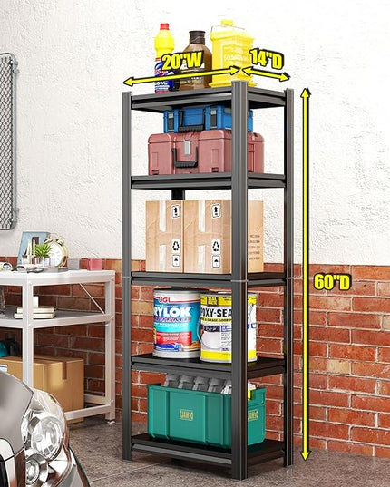63''Storage Shelves, Garage Metal Shelving Unit, Adjustable, Double-Layer Column with Reinforced Ribs, Heavy-Duty, Capable of Bearing 3000 lbs, Suitable for Garage, Warehouse, Kitchen Storage