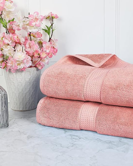 Superior Egyptian Cotton Pile Bath Sheet Set of 2, Ultra Soft Luxury Towels, Thick Plush Essentials, Absorbent Heavyweight, Guest Bath, Hotel, Spa, Home Bathroom, Shower Basics, Tea Rose