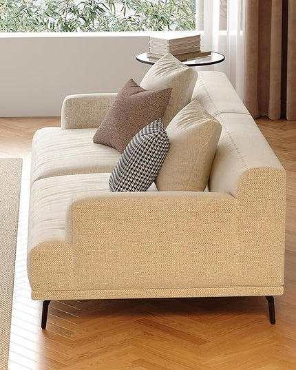 66.1” Modern Loveseat Sofa, 2-Seater Upholstered Couch with Deep Seat, Fixed Cushions, Durable Frame and Metal Legs, Easy to Assembly, Beige Fabric Sofa for Small Spaces