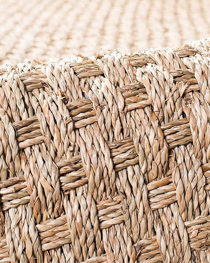 SAFAVIEH Area Rug 6' Square - Natural Fiber Collection - Natural & Dark Grey, Seagrass, Basketweave Pattern with Border (NF114Q)