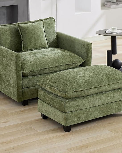 41'' Modern Chenille Oversized Chair, Upholstered Accent Living Room Chair with Extra Thicked Deep Seat, Single Lounge Chair for Bedroom, Small Apartment,Green