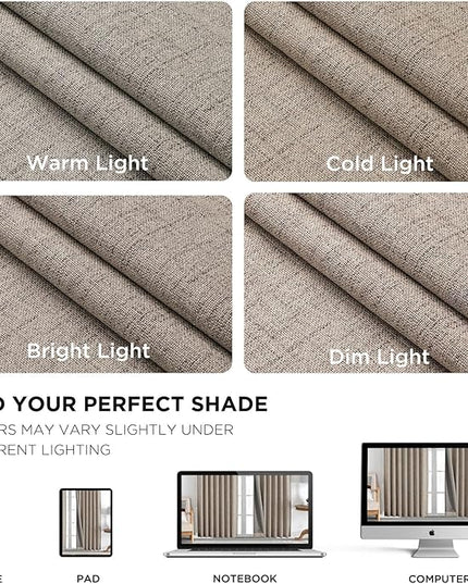 Joydeco 100% Blackout Curtains for Bedroom - Natural Linen Curtains 42" Wx 63" L Long, Thermal Insulated 2 Panels Linen Light Blocking Drapes, Rod Pocket & Back Tabs for Living Room