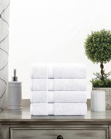 Superior Egyptian Cotton Pile Hand Towel Set of 4, Ultra Soft Luxury Towels, Thick Plush Essentials, Absorbent Heavyweight, Guest Bath, Hotel, Spa, Home Bathroom, Shower Basics, White