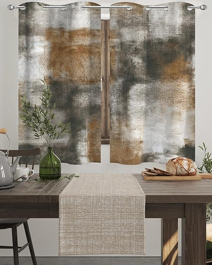 Asuexpect Abstract Kitchen Curtains 2 Panels Abstract Rust Curtain Room Darkening Grommet Window Drapes Modern Decorative Window Treatments, 26x36 Inches, Tan