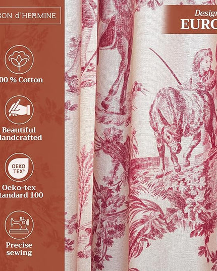 Maison d' Hermine Curtains for Living Room 100% Cotton 96 inch Length One Panel Light Filtering Toile Curtains for Bedroom Windows with Rod and Loop Pockets Drapes (The Miller Red, 50" W x 96" L)