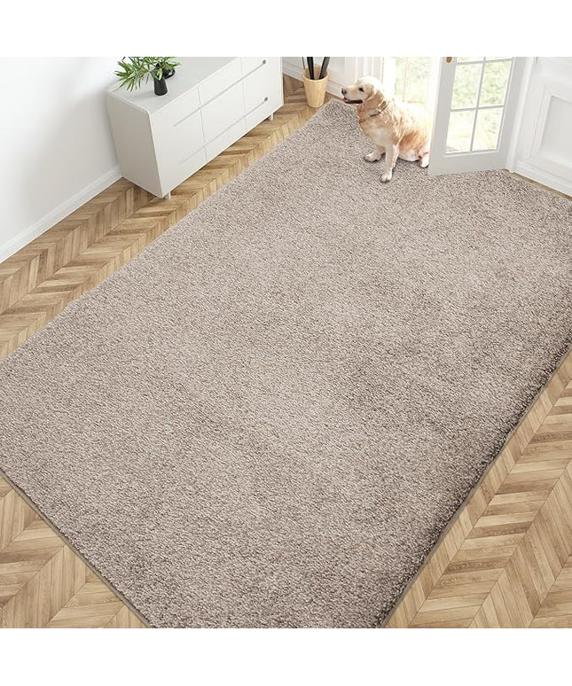 PURRUGS Easy Care Area Rug 6ft x 9ft, Non-Slip Washable Entryway Rug, Stain Resistant Accent Rug for Hallway, Living Room, Bedroom and Mudroom, Taupe