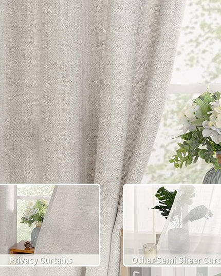BGment Grey Brown Linen Curtains 84 Inch Long for Living Room - Burlap Textured Light Filtering Window Treatments Grommet Sheer Drapes for Farmhouse, 2 Panels, 52 X 84 Inch