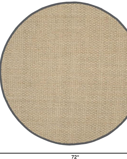 SAFAVIEH Area Rug 6' Round - Natural Fiber Collection - Natural & Dark Grey, Seagrass, Basketweave Pattern with Border (NF114Q)