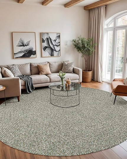 Seasons SE65 Spring Green 4' x 4' Round - Braided Area Rug, Home Decor, Floor Mat or Bedroom Rug - Easy Care, Ideal for High Traffic Areas in Hallway and Living Room - Made in USA