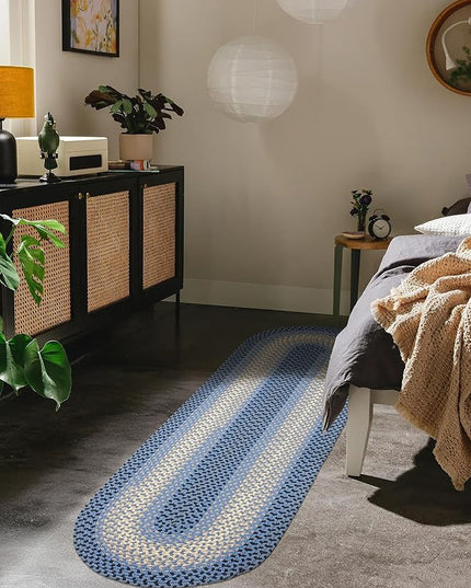 Tranquility TQ12 Blue 2' x 8' Runner - Braided Area Rug, Home Decor, Floor Mat or Bedroom Rug - Easy Care, Ideal for High Traffic Areas in Hallway and Living Room - Made in USA