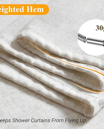 Naturoom 36 Inch Shower Curtain - Stall Narrow Half Linen Ultra Thick Fabric Shower Curtain Set with Hooks, Boho Farmhouse Rustic RV Camper Bath Curtains for Bathroom, Beige White, 36x72