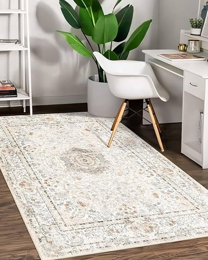 Boho Rug 3x5,Washable Area Rugs for Bedroom Living Room Kitchen Entryway,Small Vintage Bohemian Distressed Non Slip Carpet,Beige