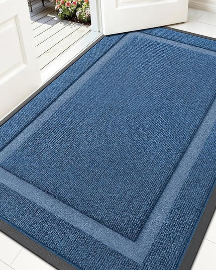OLANLY Front Door Mat Indoor Outdoor Entrance, Waterproof All-Season, All-Weather Doormat, Sturdy Natural Rubber, Fade Resistant, Low Profile, Easy Clean Patio Porch Entryway Mat, 59x34, Light Blue