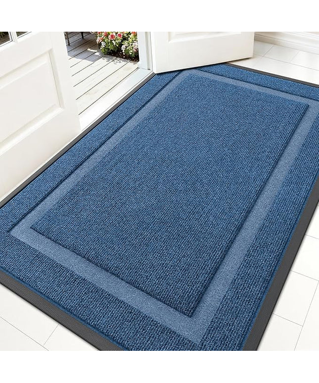 OLANLY Front Door Mat Indoor Outdoor Entrance, Waterproof All-Season, All-Weather Doormat, Sturdy Natural Rubber, Fade Resistant, Low Profile, Easy Clean Patio Porch Entryway Mat, 59x34, Light Blue