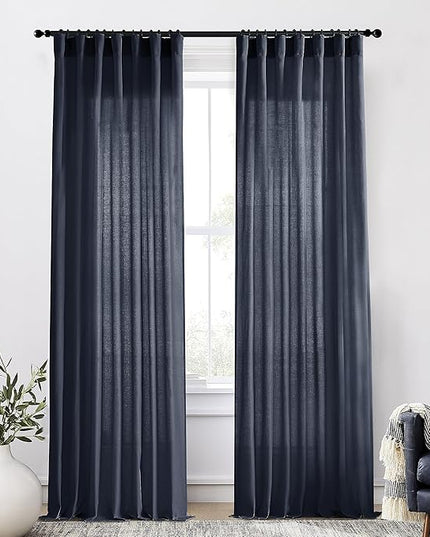 XTMYI Navy Blue Curtains 96 Inches Long,Linen Semi Sheer Gaming Gamer Curtains for Boys Room Men Bedroom Man Cave Office,96in Length 2 Panels Set,Dark Ocean