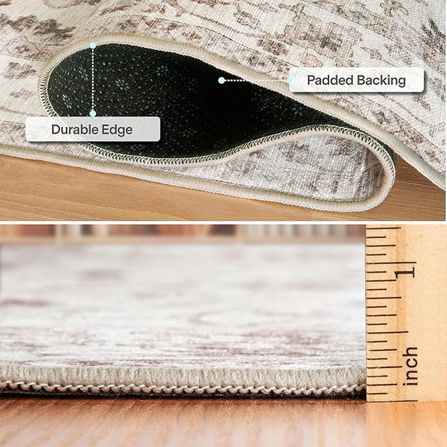 ReaLife Rugs Machine Washable Area Rug - Living Room Bedroom Bathroom Kitchen Entryway Office - Padded Low Pile Stain Resistant Premium - Boho Farmhouse Vintage - BEV - Beige 4' x 6'