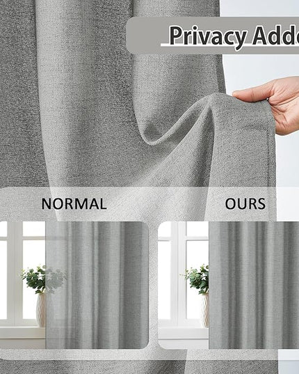 RAIN CITY Grey Linen Curtains 86 Inch Length 2 Panels, Soft Thick Linen Textured Window Drapes for Bedroom Living Room Semi Sheer Light Filtering Back Tab Pinch Pleated with Hooks 50x86