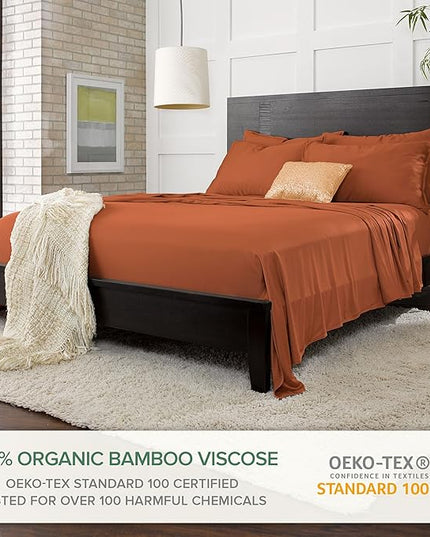 Pure Bamboo Twin Sheets, Genuine 100% Organic Viscose Derived from Bamboo Bed Sheet Set, Luxuriously Soft & Cooling, Double Stitching, 2 Year Quality Promise (Twin, Terracotta)