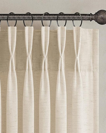 Topfinel Pinch Pleated Curtains 90 Inches Long 2 Panels Set,Sand Beige Semi Sheer Cotton Blend Fabric Aesthetic Advanced Curtain Drapes for Living Room Bedroom,40x90 inch Length