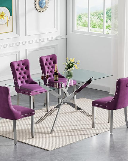 HomVent Rectangular Glass Dining Table Set for 4, Modern Tempered Glass Kitchen Table Set and Chairs, Rectangular Glass Dining Room Table Set for Kitchen