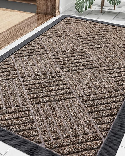 Smiry Front Door Mat Outside Entrance, Heavy Duty Outdoor Indoor Mat, Natural Rubber Doormat, Non Slip, Trap Dirt and Moisture, Easy Clean, Low Profile Patio Porch Entryway Mat, 29.5x17, Mix Brown