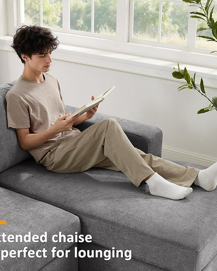 VANOMi 118'' U Shaped Sectional Sofa, 4 Seat Modern Sectional Couch, Double Chaise Longue, Cozy Chenille Sofa Couches for Living Room Apartment, Grey