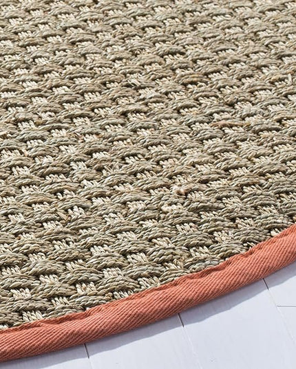 SAFAVIEH Area Rug 6' Round - Natural Fiber Collection - Natural & Rust, Seagrass, Basketweave Pattern with Border (NF114Y)