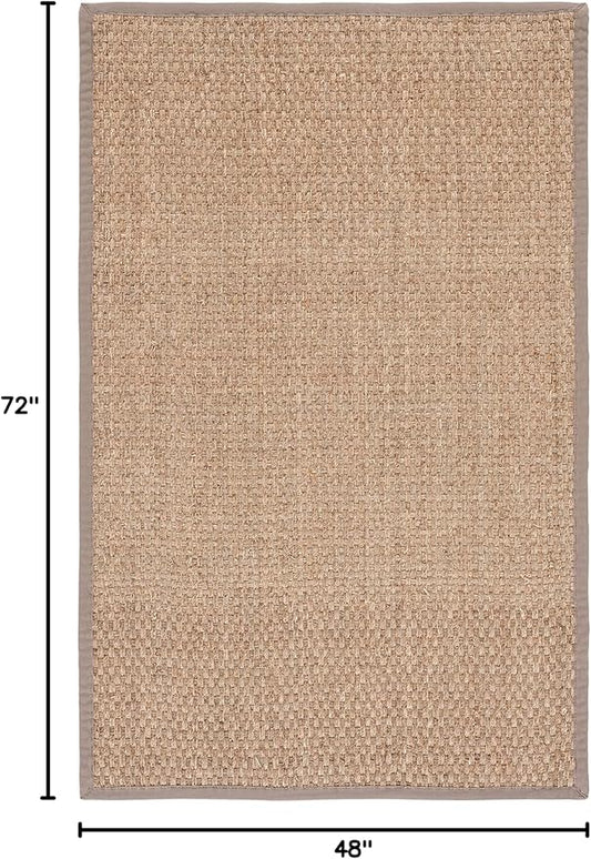 SAFAVIEH Area Rug 4x6 - Natural Fiber Collection - Natural & Grey, Seagrass, Basketweave Pattern with Border (NF114P)