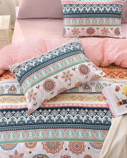 MUXHOMO Bed in a Bag King 7 Pieces, King Comforter Set Reversible Bohemian Botanical Flowers Design, Ultra Soft & Breathable Bedding Sets with Comforter, Sheets, Pillowcases & Shams