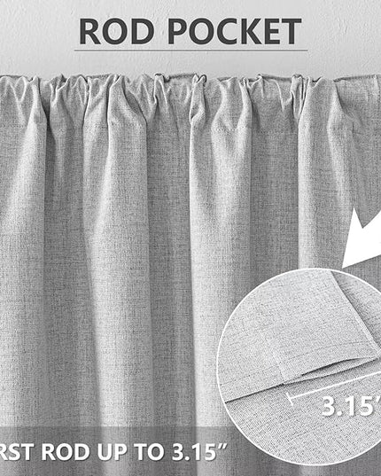 100% Blackout Curtains 90 inch Length 1 Panel Faux Linen Long Drapes for Bedroom Living Room Black Out Room Darkening Curtain Thermal Insulated Back Tab Rod Pocket(W70 x L90, Off-White)