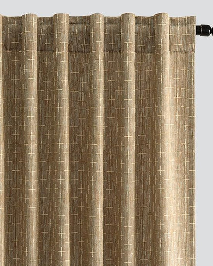 MIULEE Decorative Back Tab Linen Curtains with Geometric Pattern for Living Room Bedroom Farmhouse Rustic Thick Woven Textured Patterned Mudcloth Drapes 63 Inch Length 2 Panels Set, Khaki