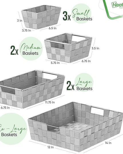Baskets For Organizing Set Of 9 Grey - Storage Baskets For Shelves - Perfect Closet Organizer Bins, Bathroom Basket, and Pantry Basket - Small Storage Bins For Shelves - Bin For Organization