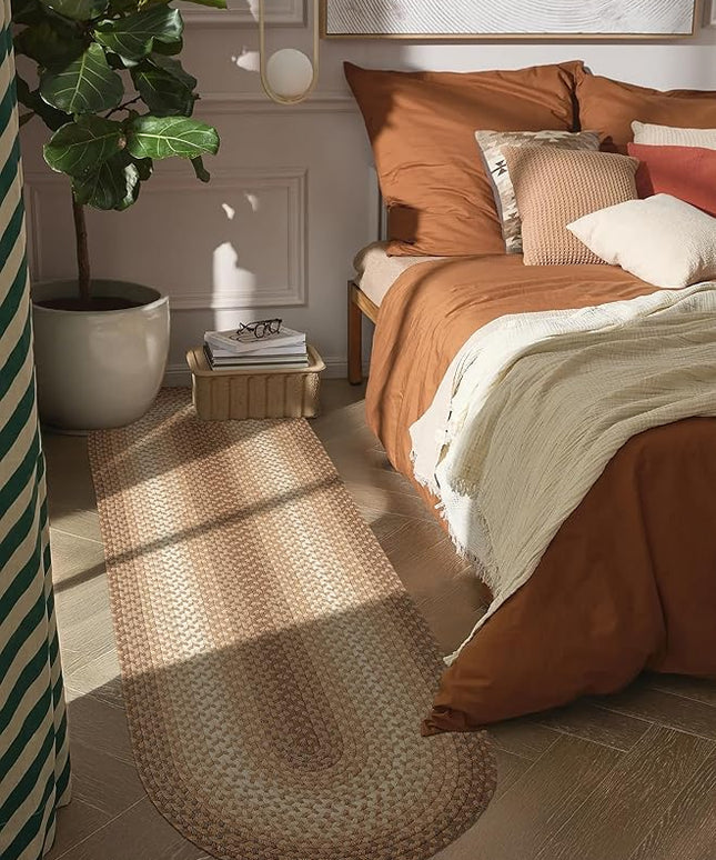 Tranquility TQ52 Natural 2' x 8' Runner- Braided Area Rug, Home Decor, Floor Mat or Bedroom Rug - Easy Care, Ideal for High Traffic Areas in Hallway and Living Room - Made in USA