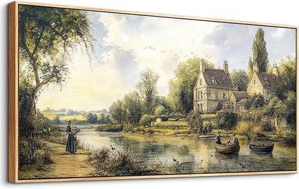 ERQINHUA Wood Framed Wall Art For Living Room Large Canvas Wall Decor For Bedroom Vintage Watercolour Painting Office Home Decoration Countryside Scenery Wall Picture Artwork Ready To Hang 20x40 In