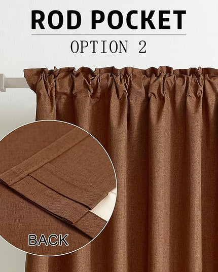 DUALIFE Rust Linen Blackout Curtains 132 Inch Length 2 Panels Set for Living Room Bedroom Back Tab Thermal Insulated 100% Black Out Linen Drapes Extra Long 11 ft Window Curtains 132 Inches Long