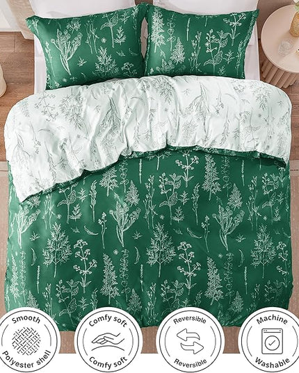 Love's cabin Emerald Full Comforter Set - Full Size Comforter Set, 3 Pieces Cute Floral Bedding Sets for All Seasons,1 Soft Reversible Botanical Flowers Comforter and 2 Pillow Shams