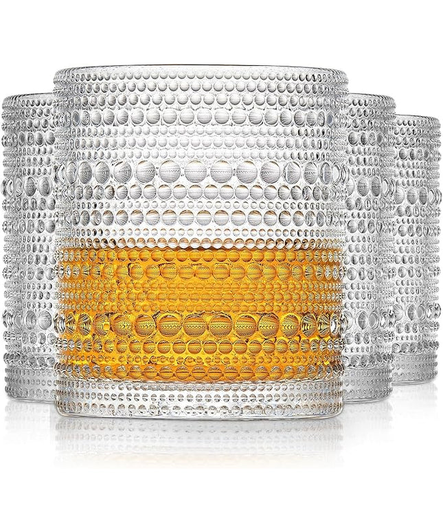 hobnail Drinking Glasses Old Fashion Glass 10oZ rocks glasses Set of 4 glasses Water Juice Cocktail Vintage Glassware Set Gift for Men Women
