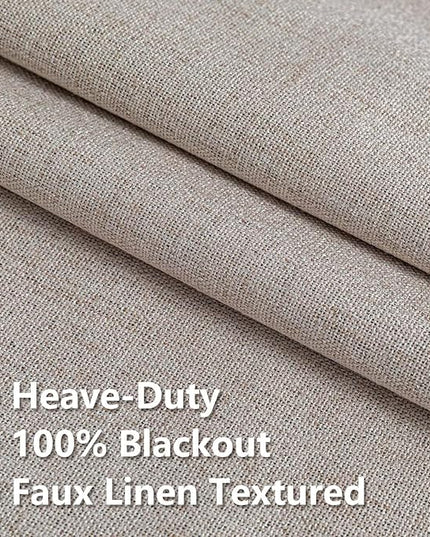 100% Blackout Curtains 108 inch Length 2 Panels Faux Linen Long Drapes for Bedroom Living Room Black Out Room Darkening Curtain Thermal Insulated Back Tab Rod Pocket(W52 x L108, Light Beige)