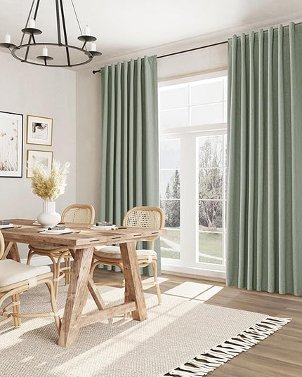 Guken Blackout Curtains 90 Inch Length 2 Panels Set for Living Room Bedroom Back Tab Thermal Insulated 100% Black Out Linen Drapes Room Darkening Window Curtains 90 Inches Long,Desert Sage