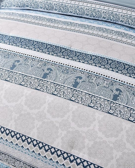 Cottolester Boho Comforter Set King Size Light Blue Comforter Set 8 Piece Bed in a Bag Striped Paisley Bedding Sets