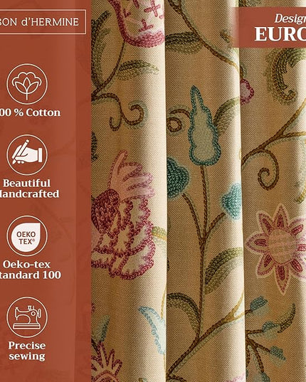 Maison d' Hermine Curtains for Living Room 100% Cotton 124 inch Length Two Panels Light Filtering Curtains for Bedroom Windows with Rod and Loop Pockets Drapes (Artisan Love Somerset, 50" W x 124" L)