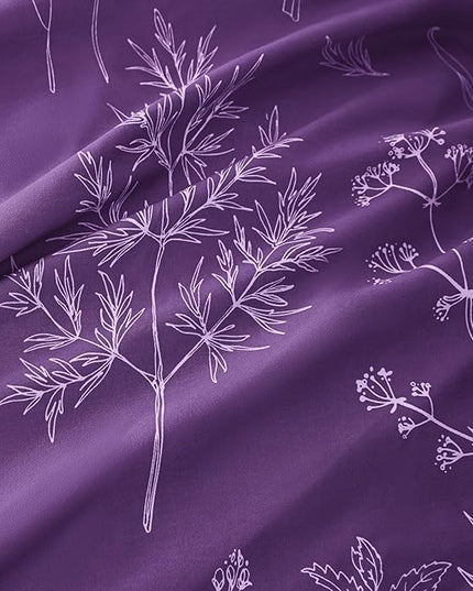 Love's cabin Dark Purple Comforter Set King - King Size Comforter Set, 3 Pieces Cute Floral Bedding Sets for All Seasons,1 Soft Reversible Botanical Flowers Comforter and 2 Pillow Shams