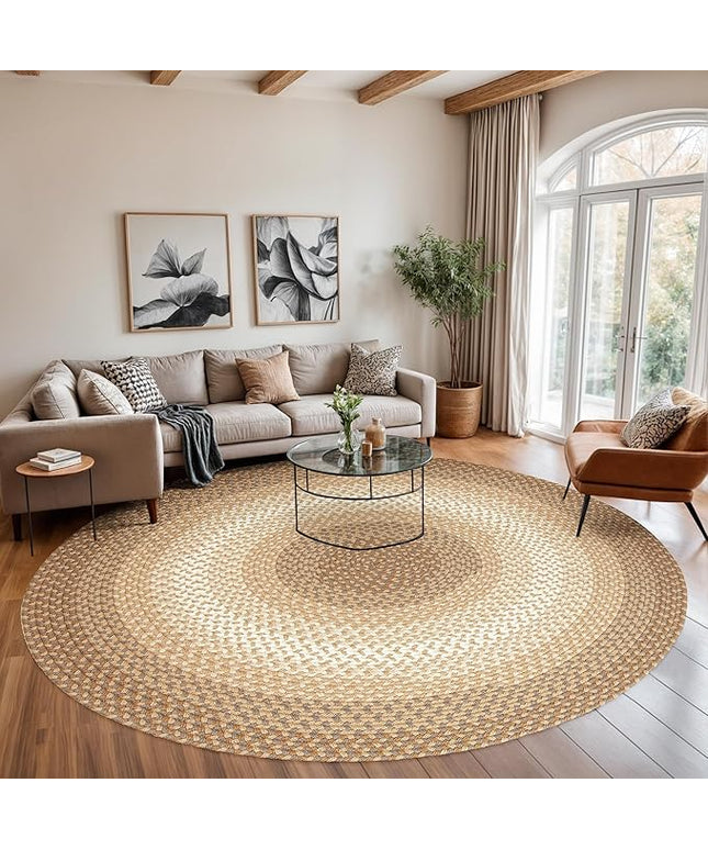Tranquility TQ52 Natural 8' x 8' Round - Braided Area Rug, Home Decor, Floor Mat or Bedroom Rug - Easy Care, Ideal for High Traffic Areas in Hallway and Living Room - Made in USA