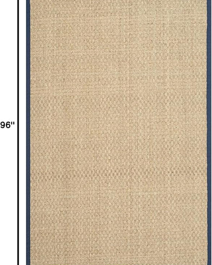 SAFAVIEH Area Rug 5x8 - Natural Fiber Collection - Natural & Blue, Seagrass, Basketweave Pattern with Border (NF114E)