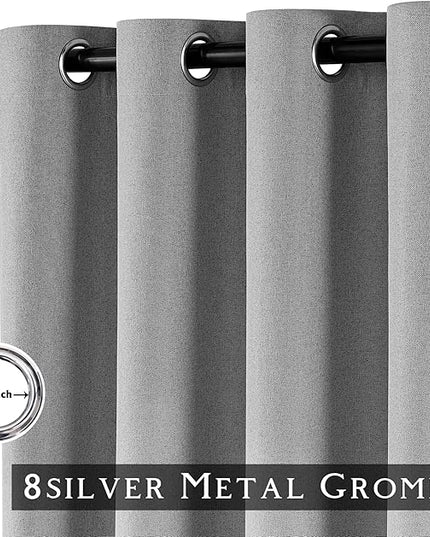 ChrisDowa 100% Blackout Grey Solid Curtains 96 Inches Long 2 Panels for Bedroom Living Room,Farmhouse Room Darkening Thermal Insulated Soundproof Grommet Top Window Treatment Drapes,52x96