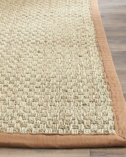 SAFAVIEH Natural Fiber Collection Runner Rug - 2'6" x 10', Natural & Brown, Seagrass, Basketweave Pattern with Border (NF114B)