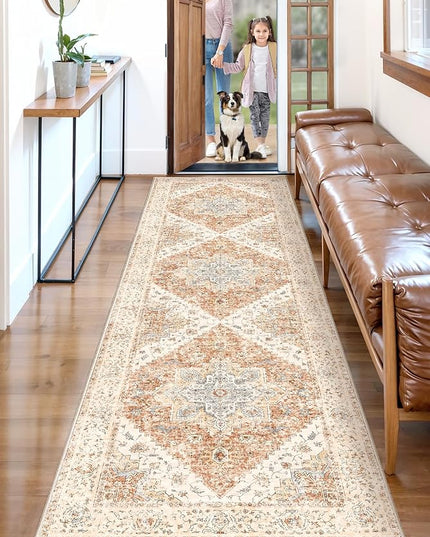 Ciicool Washable Runners Area Rug for Hallways, Ultra Soft 2'6 "x8' ft Boho Print Non-Slip Vintage Oriental Medallion Long Carpet for Kitchen Bedroom Laundry Bathroom
