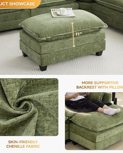 35‘’ Modern Chenille Cloud Sofa Ottoman,Rectangle Ottoman for Modular Sectional Sofa, Green